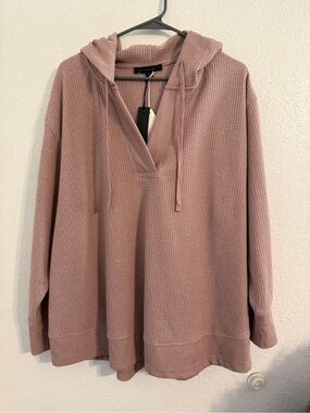Jane Delancey Womens Waffle Knit Hoodie Pink Cotton Blend Relaxed Plus Size 3X